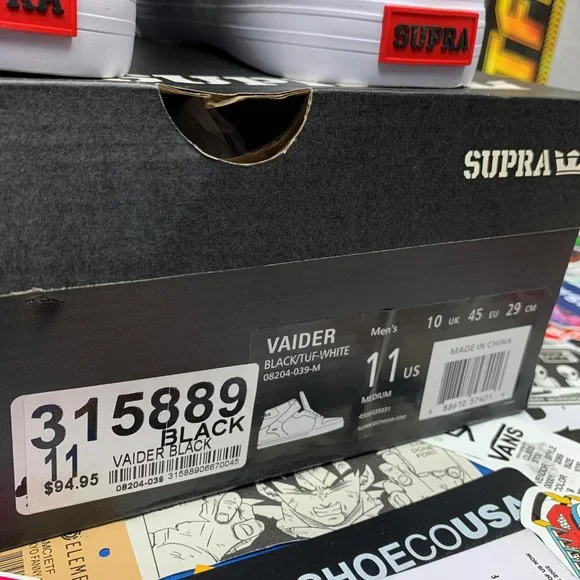 SUPRA VAIDER BLACK, WHITE & RED TUF SKATE SHOES NEW WITH BOX - Picture 10 of 10